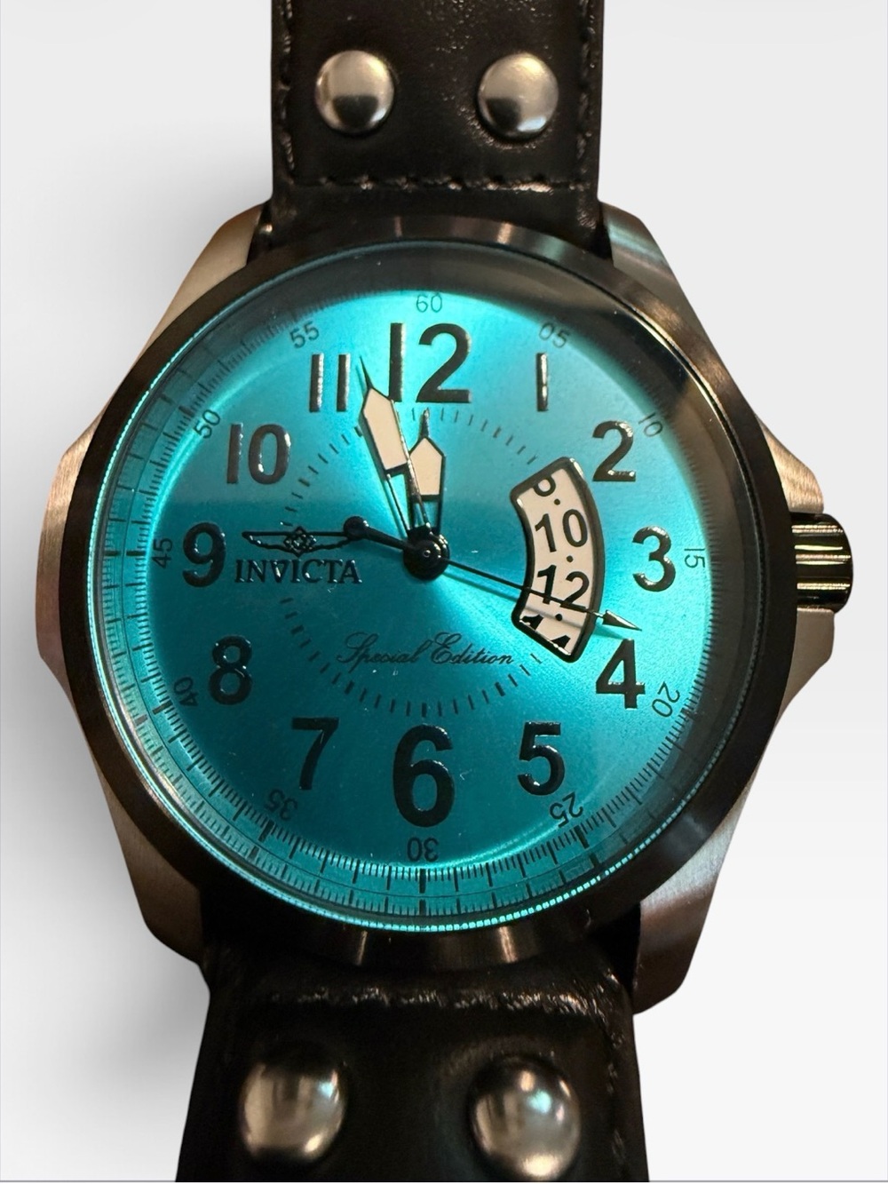 Invicta Specialty 18662 Men’s Swiss Quartz Watch 48mm Turquoise Blue Dial Leathe